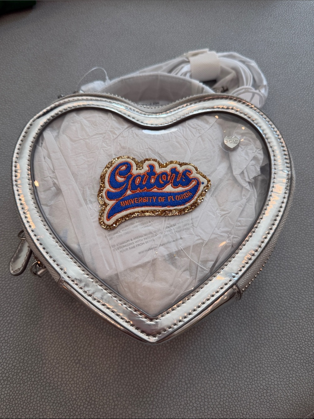 University of Florida Gators Clear Heart Crossbody Bag - Silver